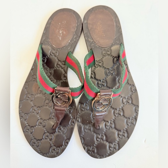 Gucci Black Lifford interlocking GG web Thong Fabric leather sandals EU 36.5 - Picture 1 of 11
